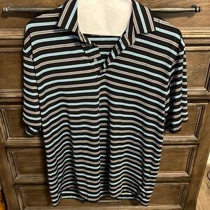 Men’s blue, black, grey striped active golf shirt